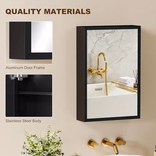 Kleankin Wall Mounted Black Bathroom Cabinet with Mirror and Internal Shelves, W/D/H: 40 x 12 x 60 cm – 8