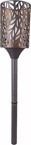Luxform Battery Powered Metal Cylinder Flame Candle Torch in Charcoal Grey with Remote Control and Timer, H 15 cm x W 15 cm x D 15 cm