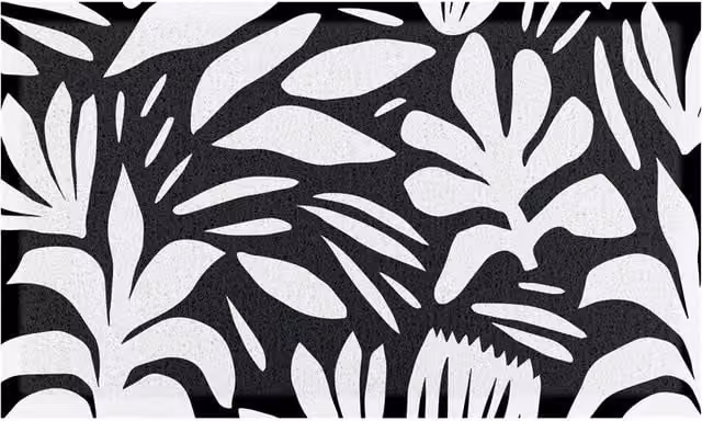 Artsy Mats Abstract Leaf Black and White Indoor Outdoor Non-Slip PVC Doormat