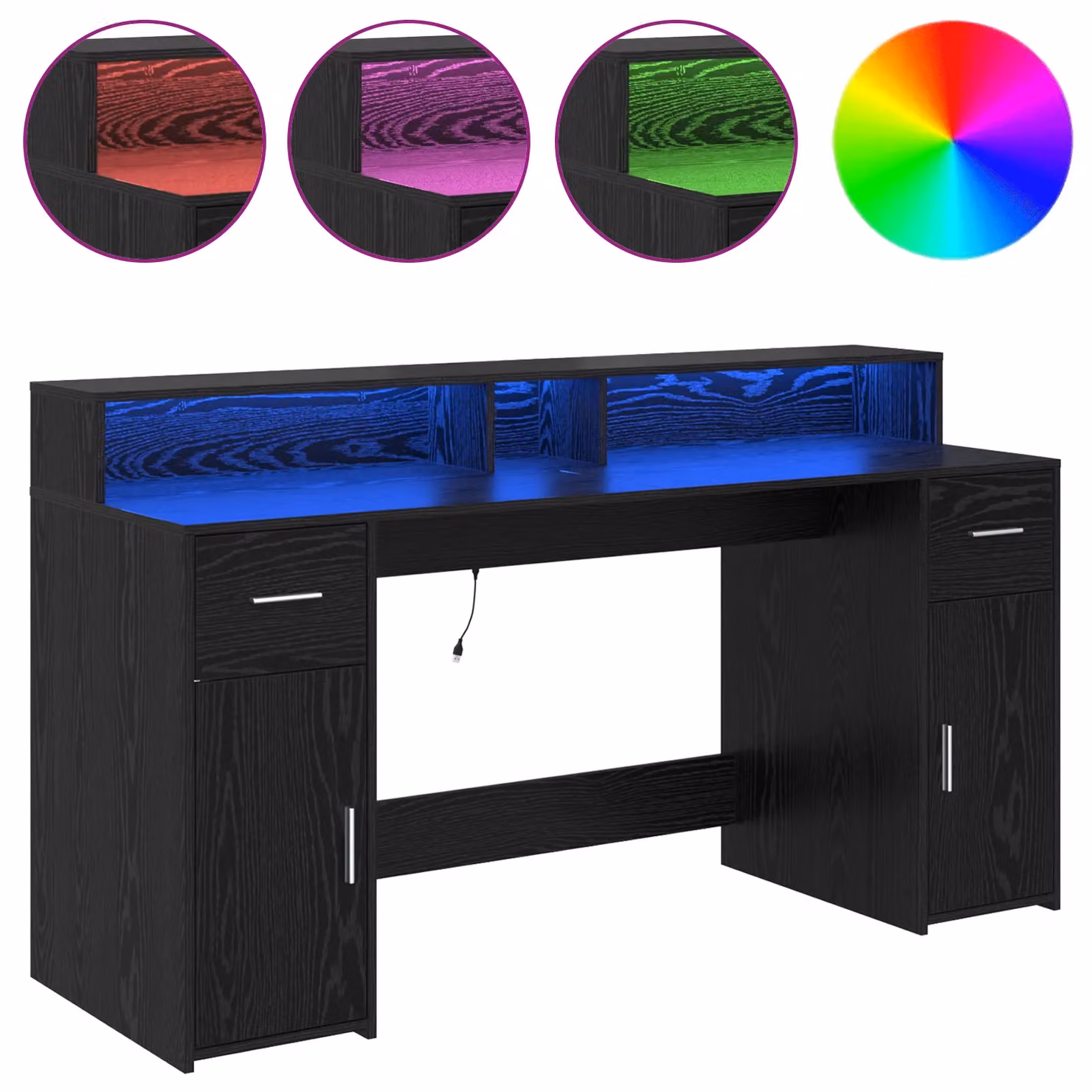 Berkfield Home Computer Desk in Black Oak, W/D/H: 160 x 55 x 91 cm – 4