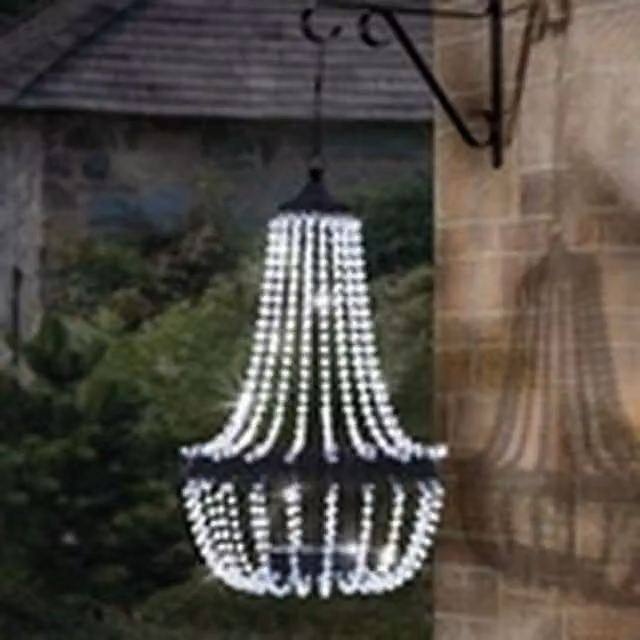 EONLION Solar Powered LED Acrylic Crystal Chandelier Outdoor Garden Light in Black