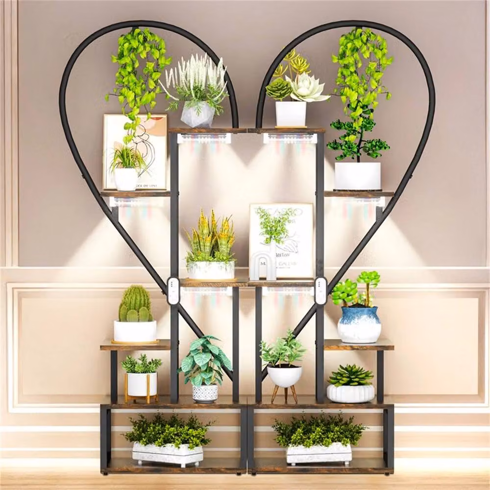 NESTLUNE Modern Metal Plant Stand with Integrated LED Grow Lights in Black, W/D/H: 100 x 28 x 167 cm – 2