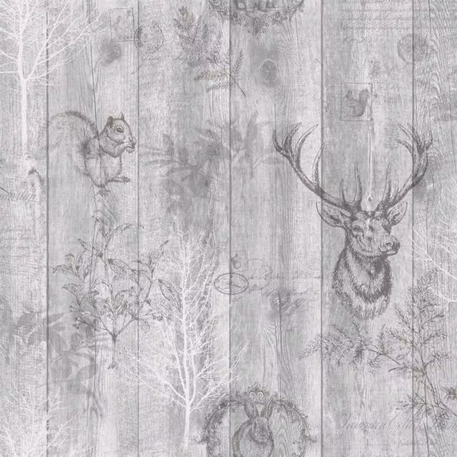 Holden Décor Stag Animal Print Wallpaper in Light Grey