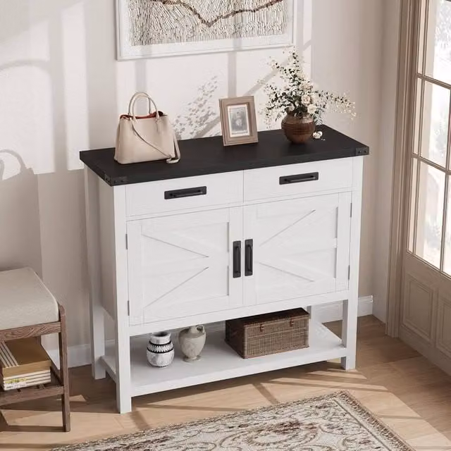 London Boutique White Wooden Console Table with 2 Doors and 2 Drawers Buffet Sideboard – 1