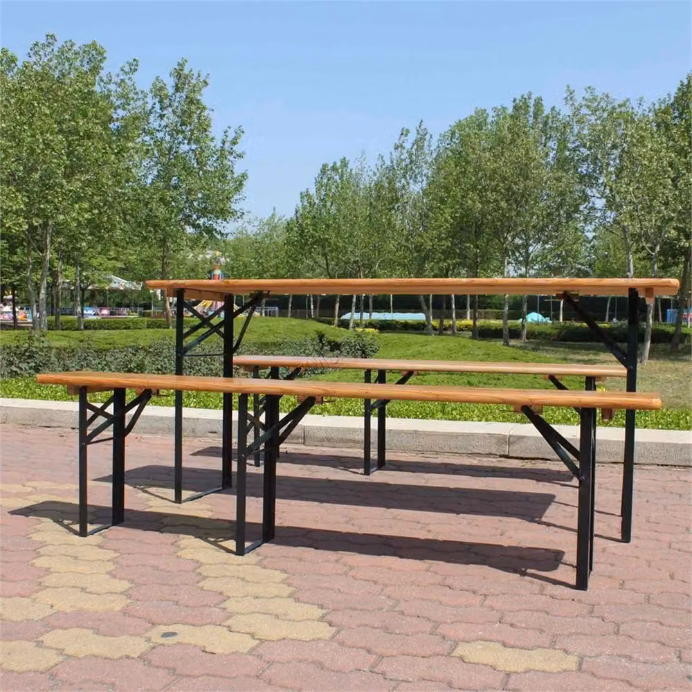 Nordara Brown Wooden Folding Beer Table and Bench Set with Steel Legs for Garden and Terrace, W: 130 cm, D: 60 cm, H: 60 cm – 2