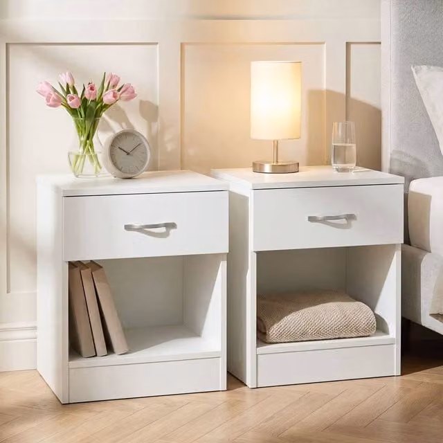 Vida Designs Riano 1 Drawer Bedside Chest Set of 2 in White – 1