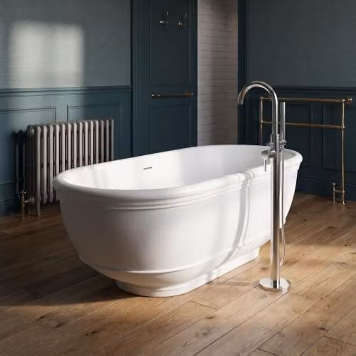 Balterley Rushton Luxury Contemporary Freestanding Oval Double Ended Bath Tub, Polished White, W: 1745 mm, D: 895 mm – 4