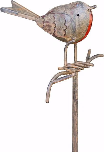 BERPAR Robin on Stick Metal Garden Ornament in Multicolour