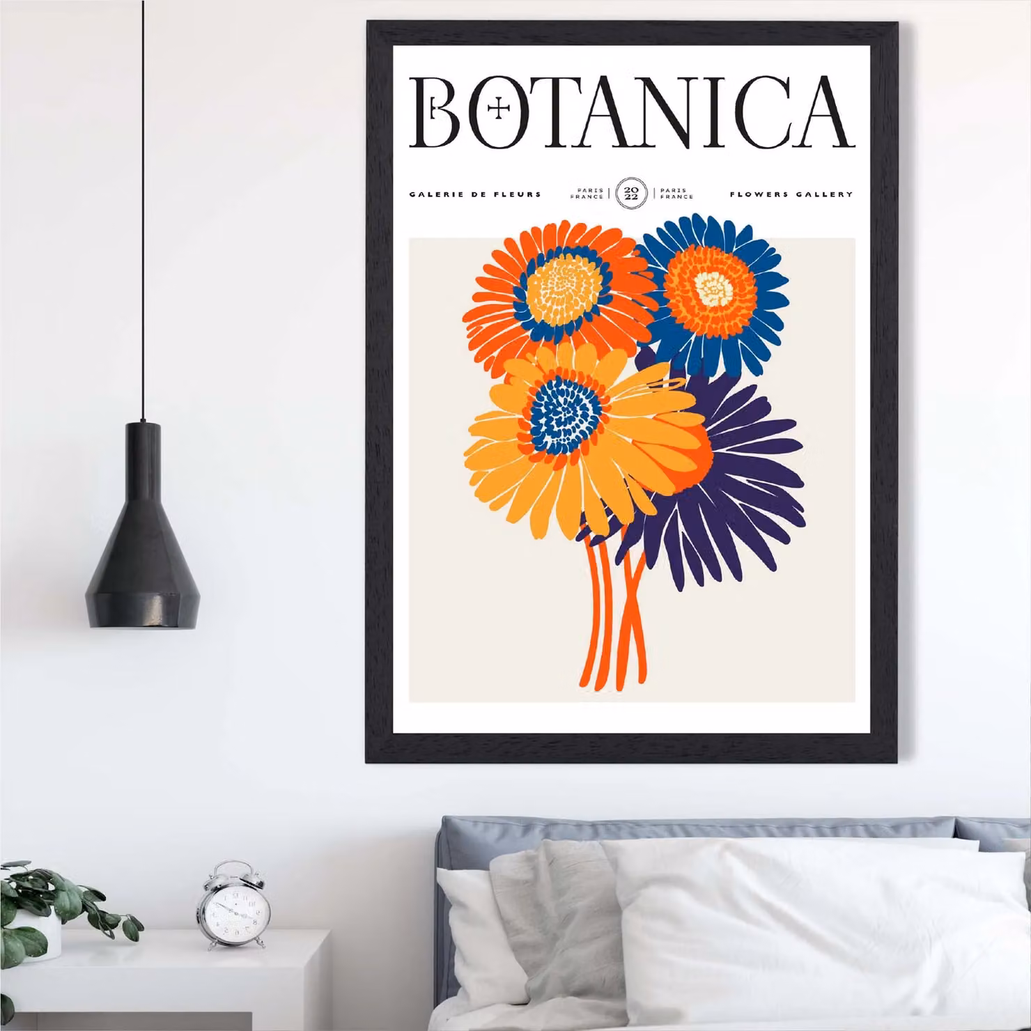 ARTZE Orange and Blue Gerbera Daisies Flower Market Framed Print with Black Frame – 2