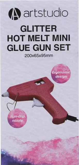 Art Studio Pink Glitter Mini Glue Gun Set with Plastic Sticks