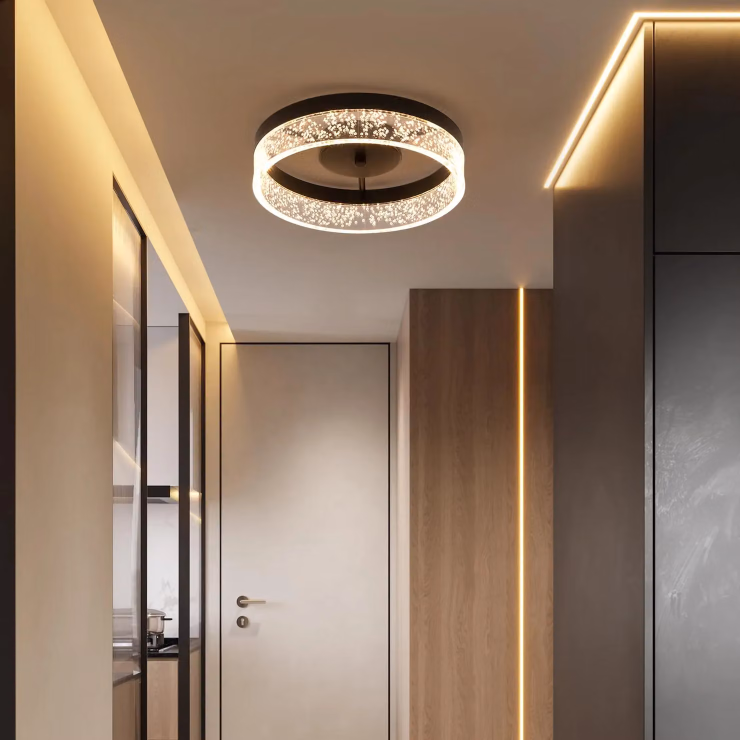 Garwarm Black Circular LED Flush Mount Ceiling Light, Diameter: 25.59 cm – 5