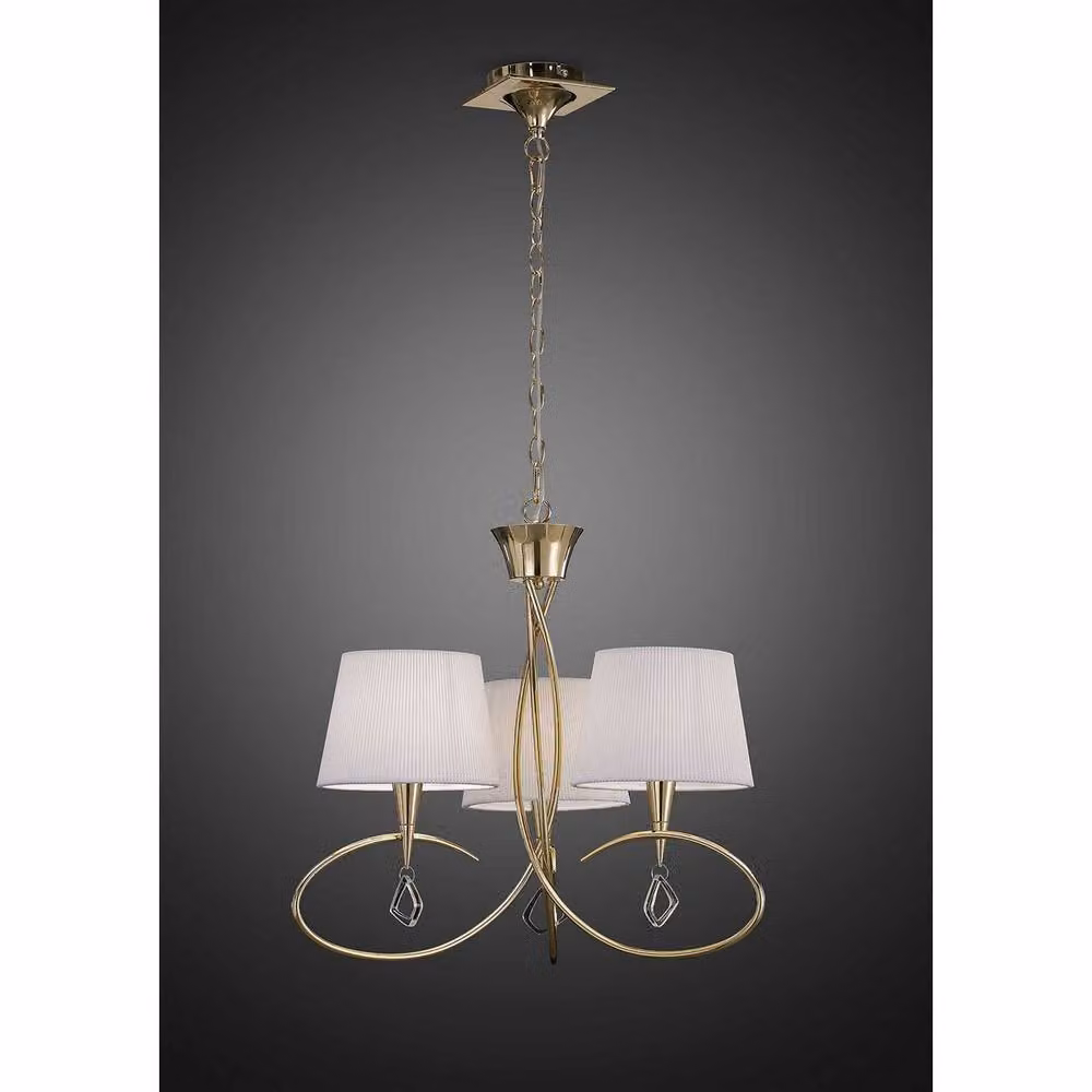 Netlighting Mara 3 Light Pendant Lamp in French Gold with Ivory White Fabric Shades, E14 – 2