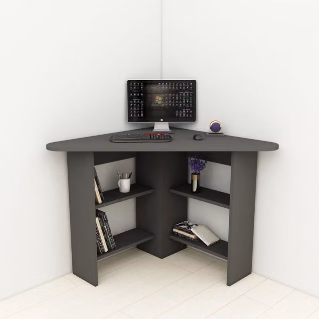 Destina Home Modern Corner Computer Desk with Shelves in Anthracite Grey – 2
