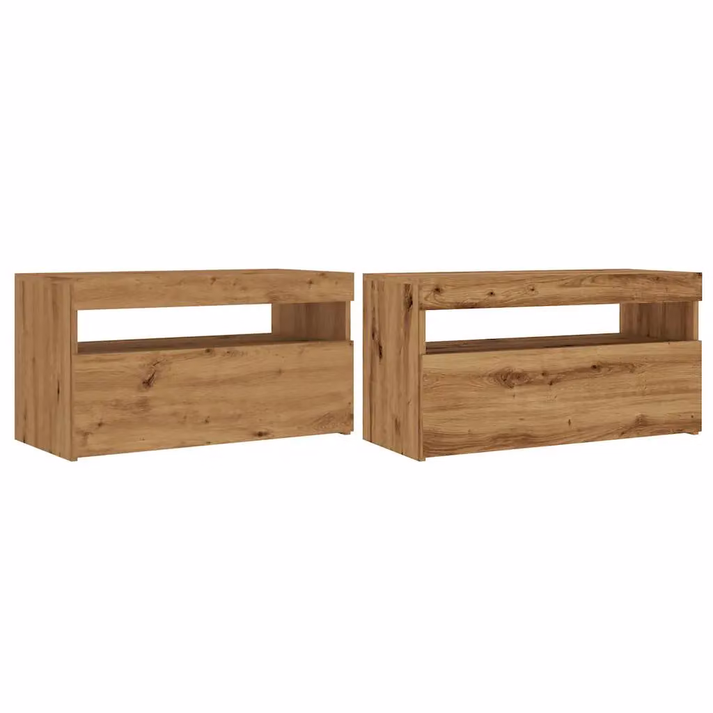 Berkfield Home Set of 2 Artisan Oak TV Cabinets with LED Lights in Brown – 2