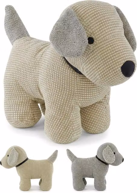 GEEZY Large Soft Heavy Dog Animal Cuddly Door Stop in Beige and Grey