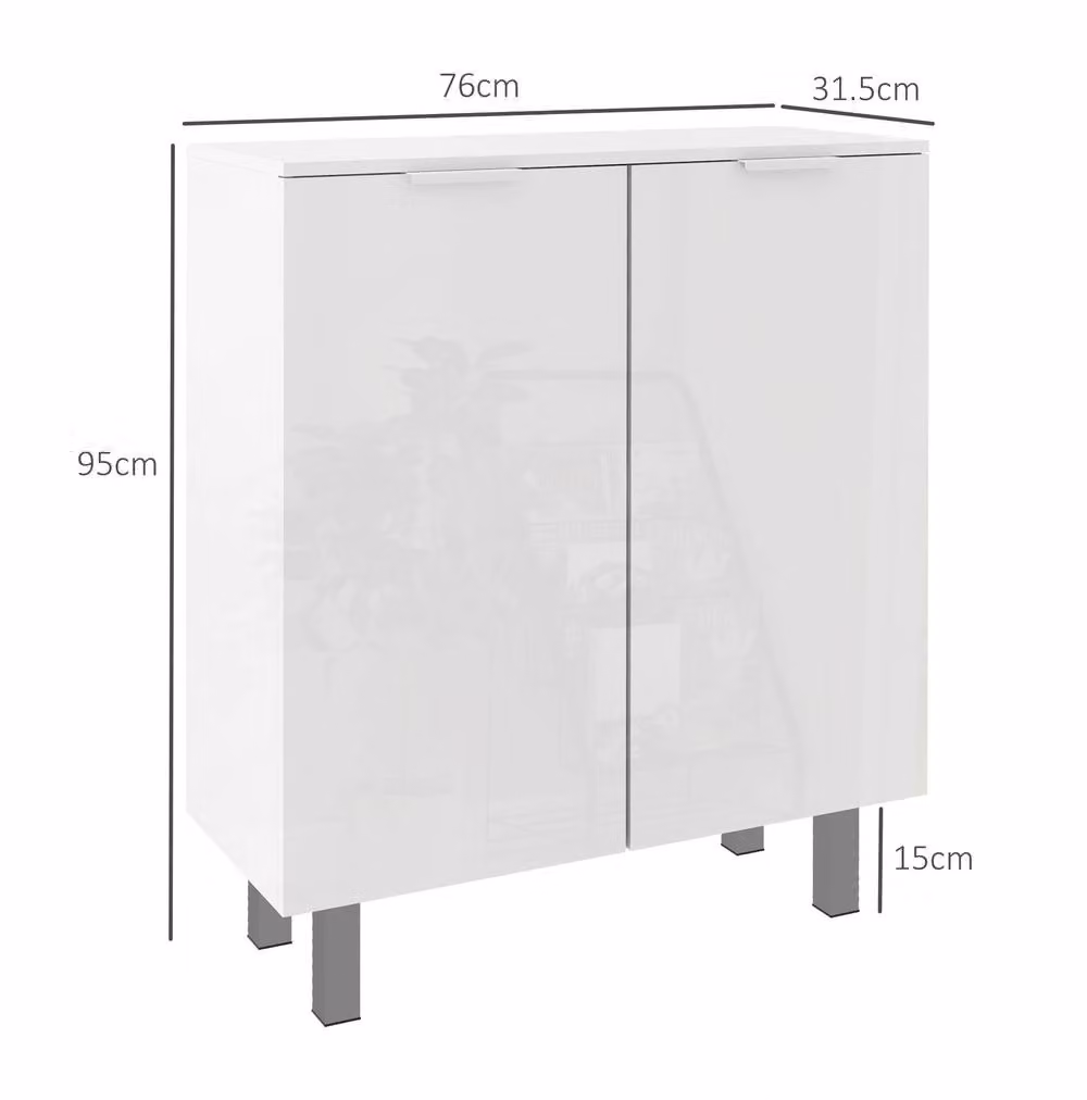STILVORA Modern Glossy White Five-Shelf Shoe Cabinet with Soft-Close Hinged Doors, W/D/H: 76 x 31.5 x 95 cm – 2