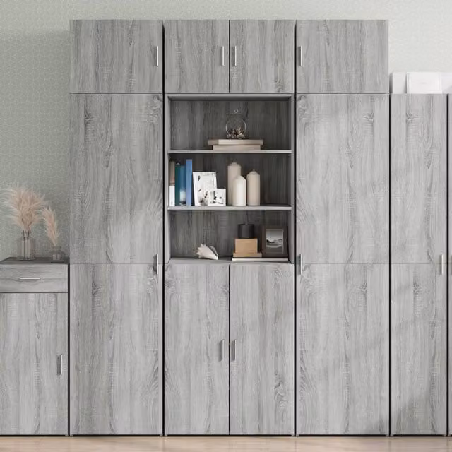 Berkfield Home Grey Modern Wall Mounted Storage Cabinet with Hinged Doors and Open Shelf, W/D/H: 70 x 42.5 x 225 cm