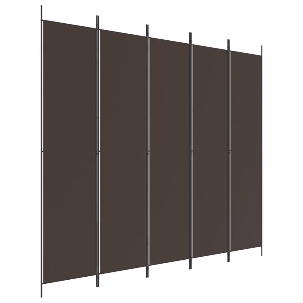 Berkfield Home 5-Panel Fabric and Metal Room Divider, Brown, W: 250 cm, H: 220 cm – 3