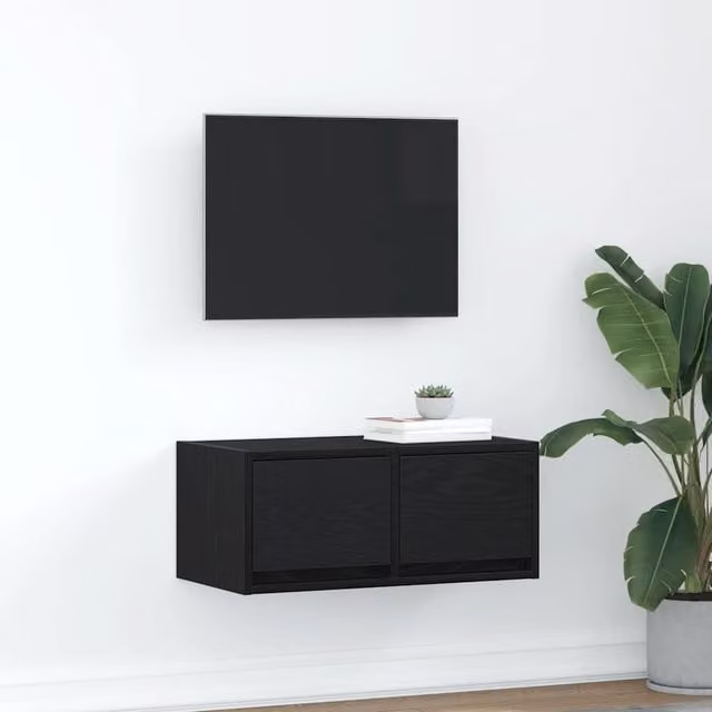 Berkfield Home Modern Wall Mounted TV Cabinet in Black Oak, W: 60 cm, D: 25.5 cm, H: 25.5 cm – 1