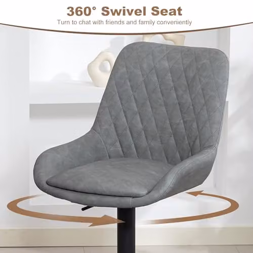 HOMCOM Set of 2 Swivel Bar Stools with Synthetic Leather Upholstery and Metal Base, Grey – 4