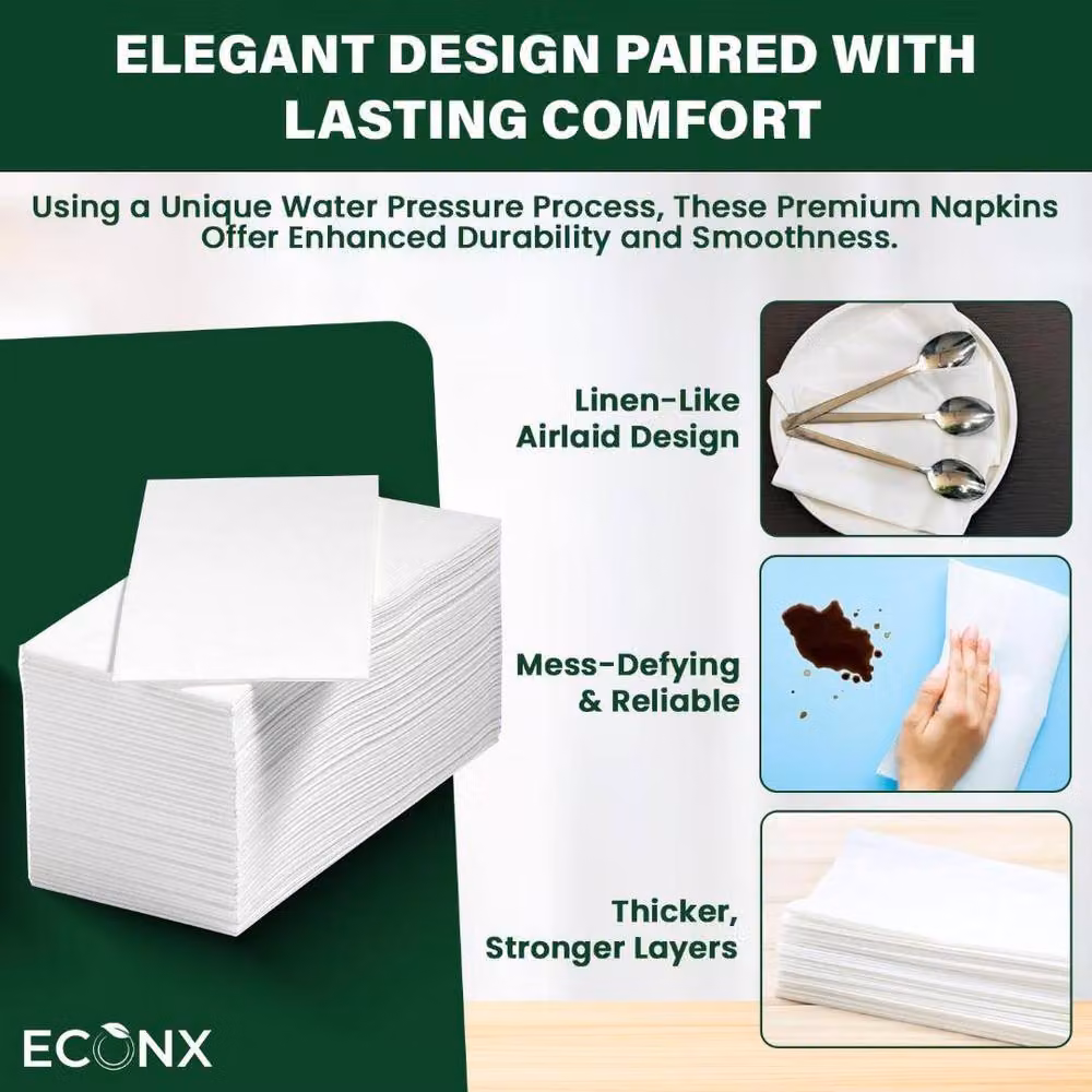 ECONX White 2-Ply Cocktail Paper Napkins, 40 cm, 250 Pieces – 5