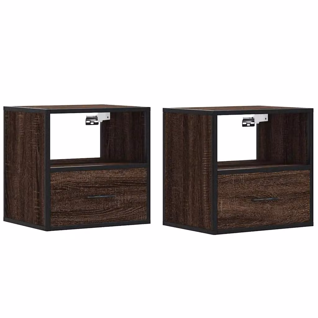 Berkfield Home Wall-mounted Bedside Cabinets, 2 Piece, Brown Oak, W: 40 cm, D: 31 cm, H: 39.5 cm – 1