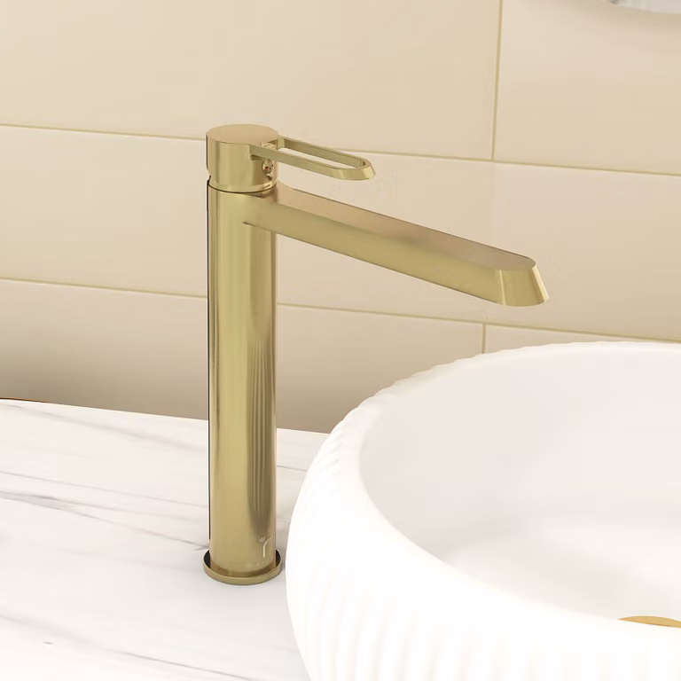 Royal Bathrooms Noble High Rise Round Mono Basin Mixer Tap in Brushed Brass