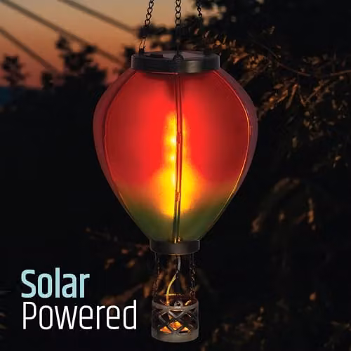 GardenKraft 10919 Hot Air Balloon Solar Powered Outdoor Lantern with Warm White LED Flame Effect in Red and Multicolour – 3