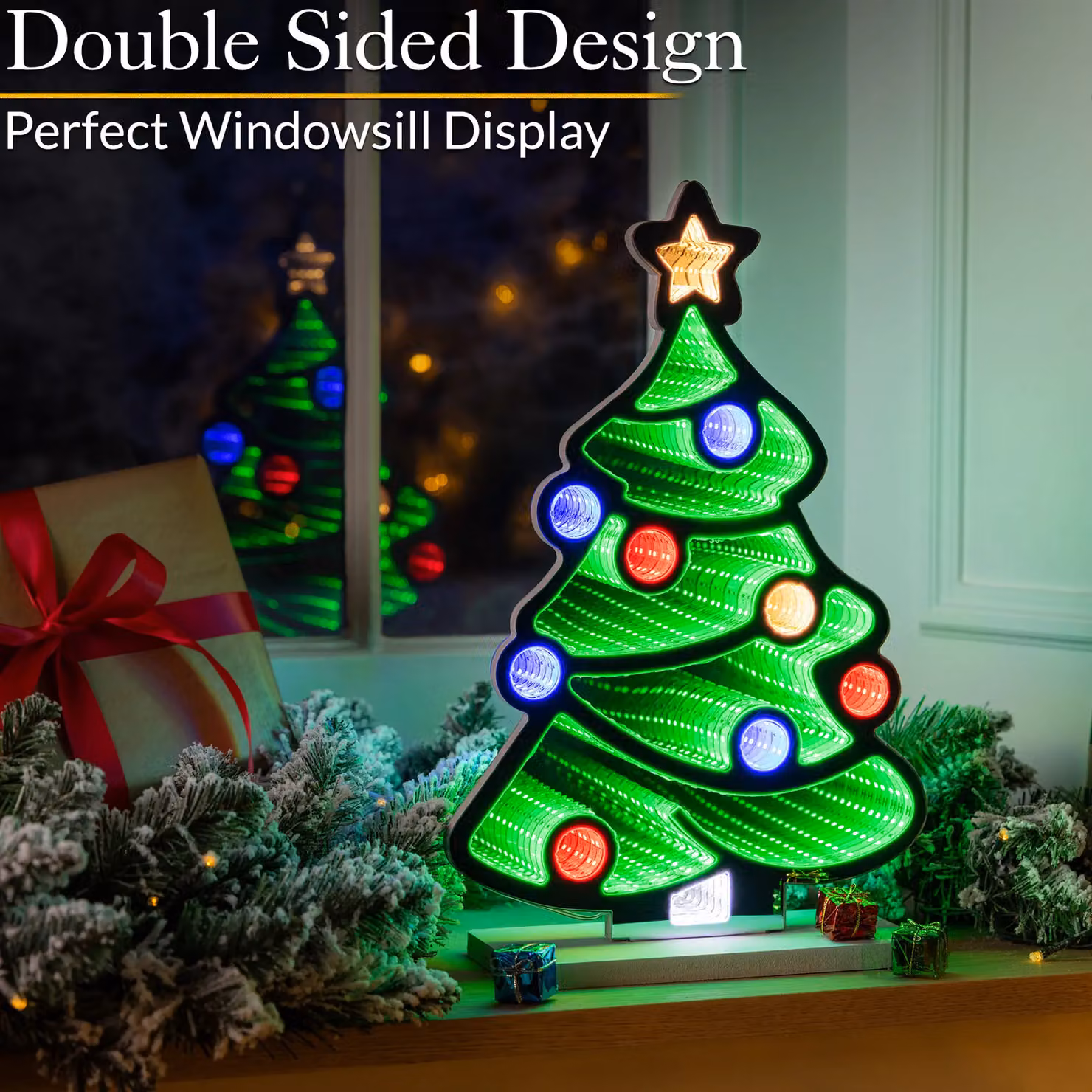 Christow Christmas Infinity Light LED Multicolour Indoor Tabletop Decoration with Wooden Base, Height: 40 cm – 4