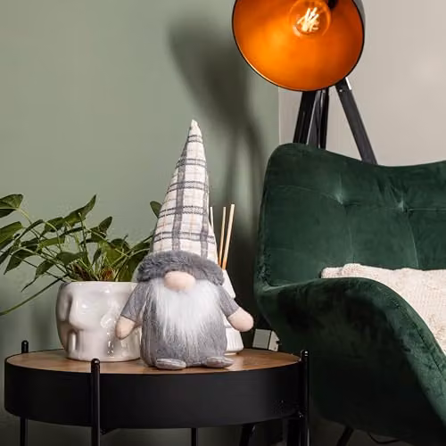 Samuel Alexander Grey and White Checked Christmas Gonk Tabletop Decoration, Height: 35 cm – 5
