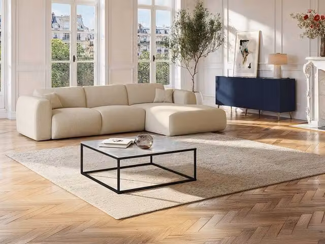 Vente-unique Aretha Designer Coffee Table in White, Black and Gold Marble and Metal