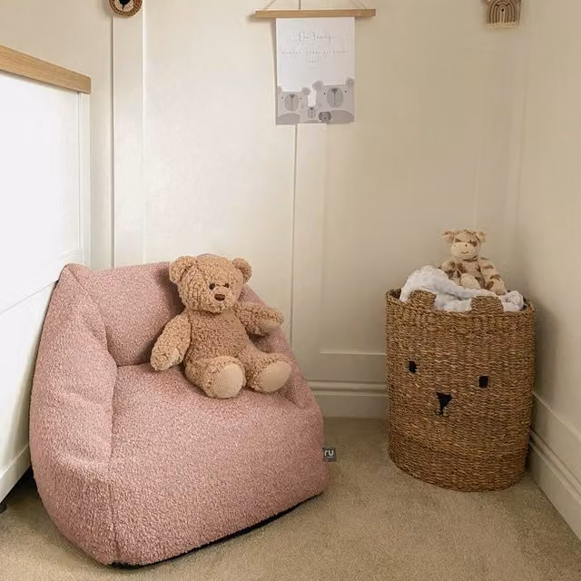 rucomfy Kids Indoor Bean Bag Chair in Pink Bouclé Fabric with Removable Cover – 1