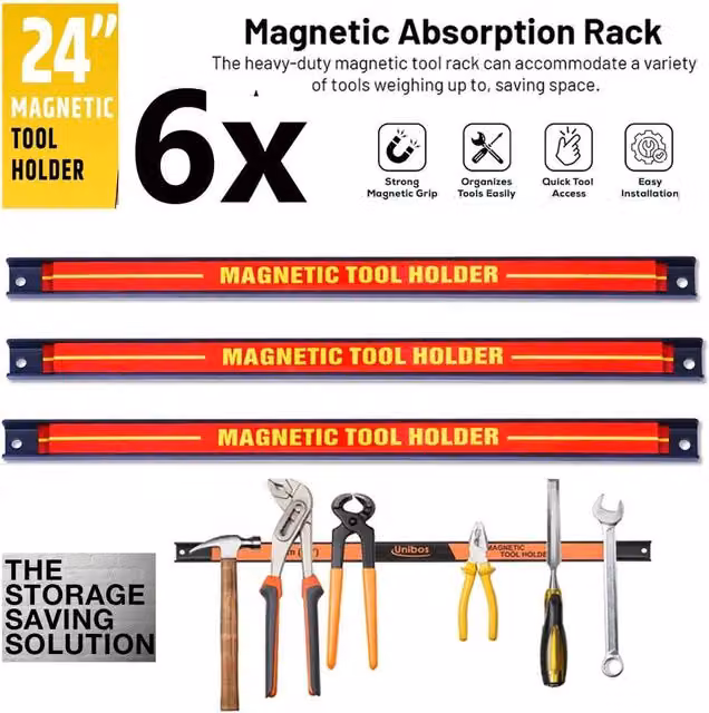ATEK 6-Piece Magnetic Tool Holder Set with Removable Dividers, Orange, W: 60 cm – 1