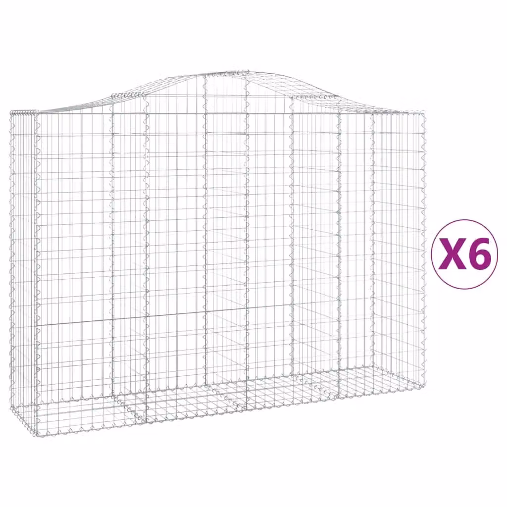 Berkfield Home Arched Gabion Baskets, 6 Piece Set, Silver Galvanised Steel, W: 200 cm, D: 50 cm, H: 140-160 cm – 2
