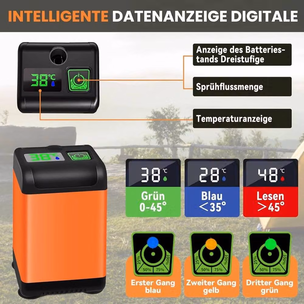 KORVIXA Portable Electric Rechargeable Camping Shower in Orange with 6000mAh Battery – 2