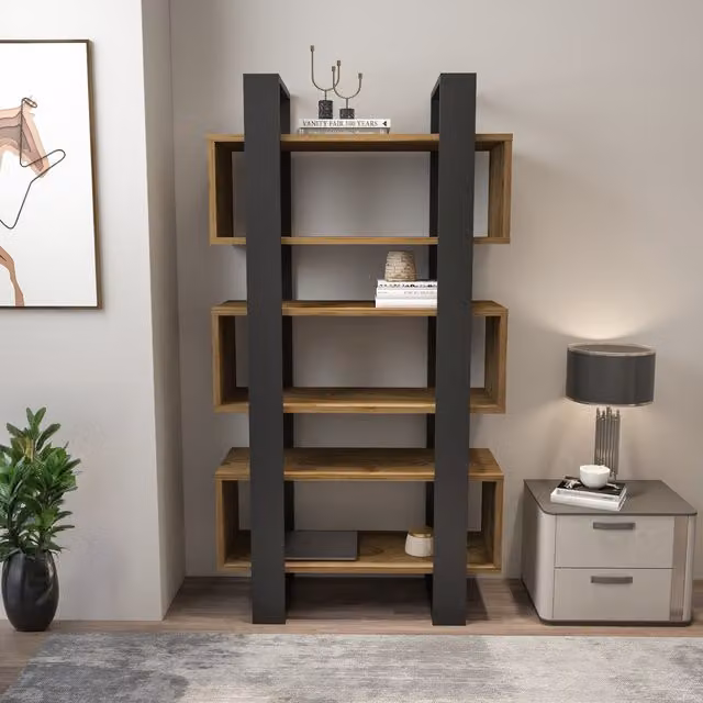Decorotika Reina Bookcase in Black and Brown, W/D/H: 80 x 33 x 150 cm