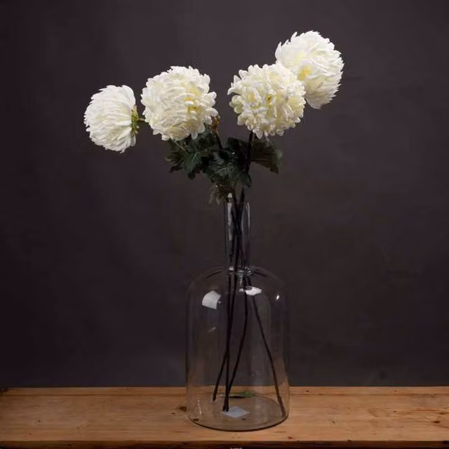 Lemon Pavilion Large White Chrysanthemum Artificial Flower, W: 15 cm, D: 15 cm, H: 87 cm