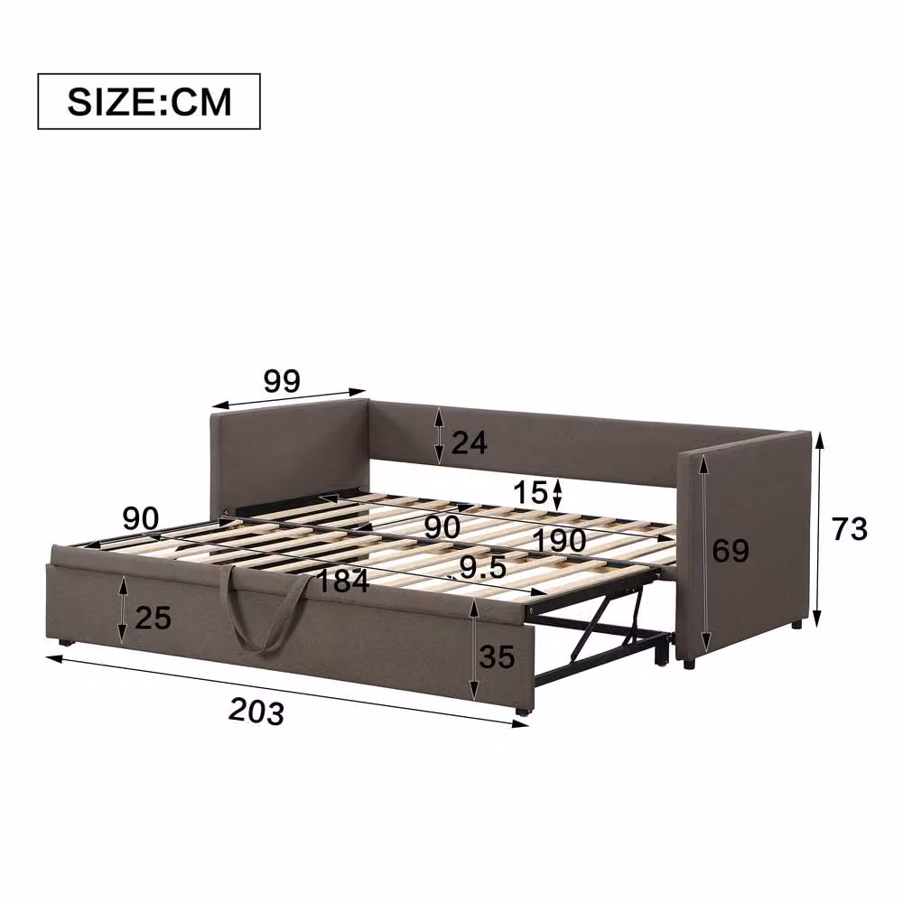 STILVORA Upholstered Single Bed Frame with Pull-Out Drawer in Grey Fabric, W/D/H: 90 x 190 x 73 cm – 4