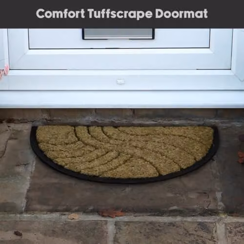 JVL Comfort Halfmoon Semicircular Coir and Rubber Tuffscrape Doormat, Nature Graphic, W/D: 70 x 40 cm, Beige/Sand/Brown – 7