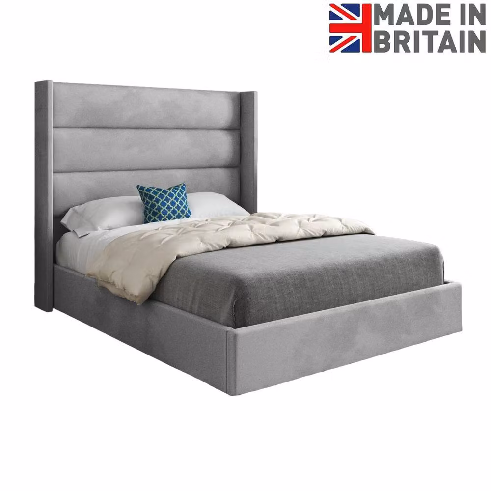 KDMD Shipbourne Winged Upholstered Designer Bed Frame in Grey Soft Velvet, Size: Super King, W/D/H: 200 x 189 x 137 cm – 2