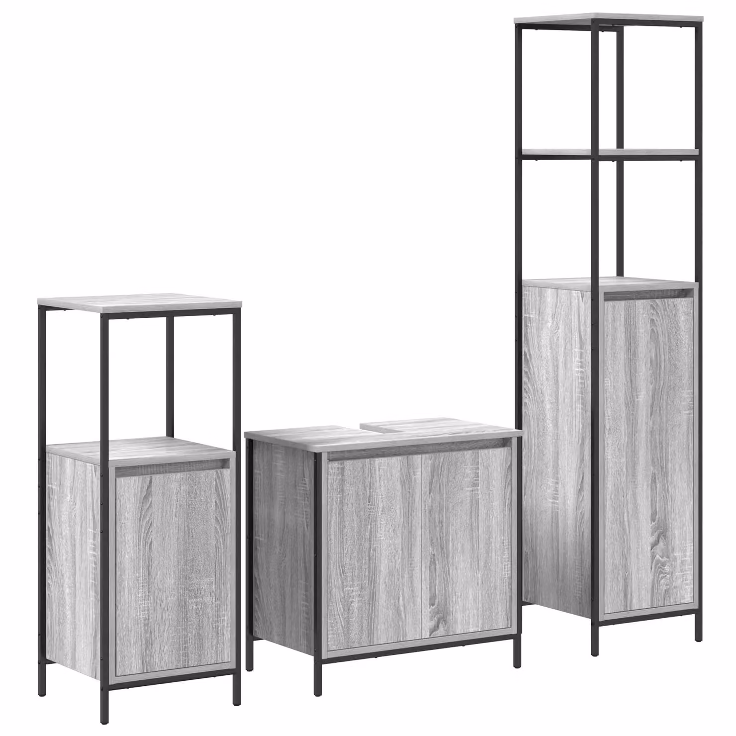 Berkfield Home 3 Piece Modern Grey Bathroom Furniture Set with Vanity Unit and Tall Cabinet – 2