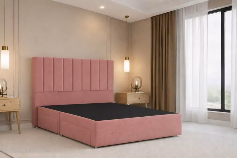 Nexus Mattresses Ltd Kyoto Plush Sprung Divan Set with 54 inch Headboard in Pink Velvet, Double, W/D/H: 140 x 200 cm