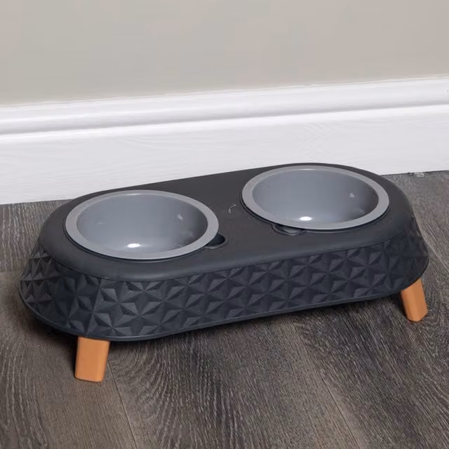 Samuel ALEXANDER Grey Plastic Raised Double Pet Bowl Feeding Station with Stand