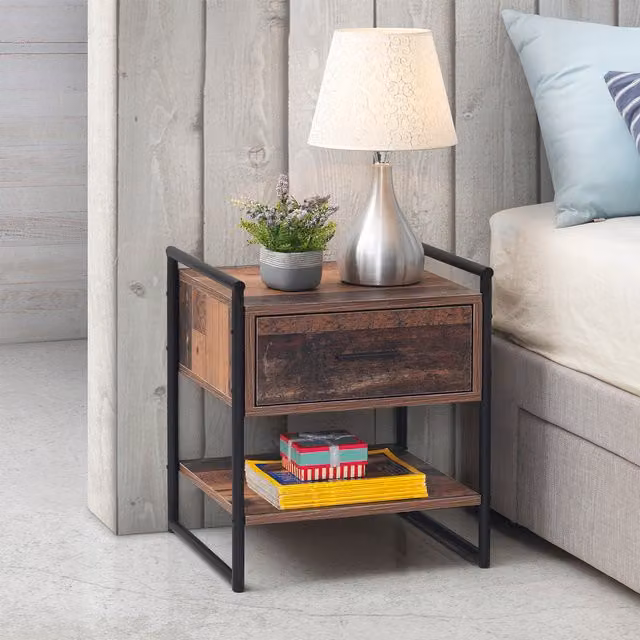 Timber Art Design UK Abbey Bedside Table with One Drawer in Rustic Oak Brown