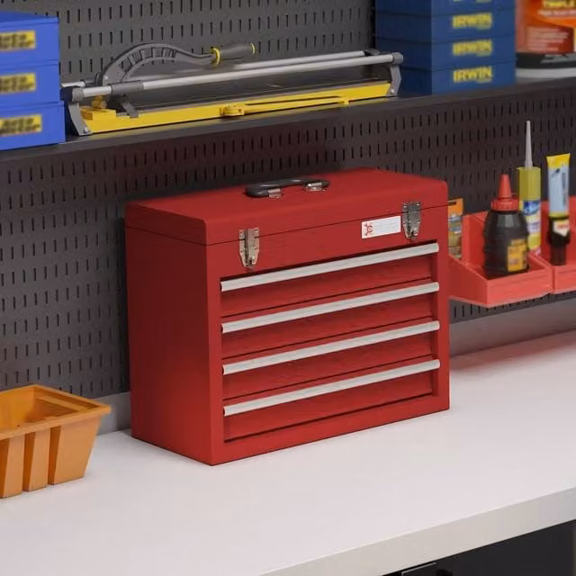 EONLION Lockable 4 Drawer Steel Tool Chest in Red, W/D/H: 100 x 200 x 22 cm
