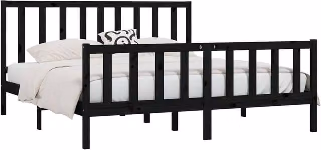 Berkfield Home Beautiful Bed Frame in Black Solid Pine Wood, W/D/H: 200 x 200 x 205.5 cm – 1