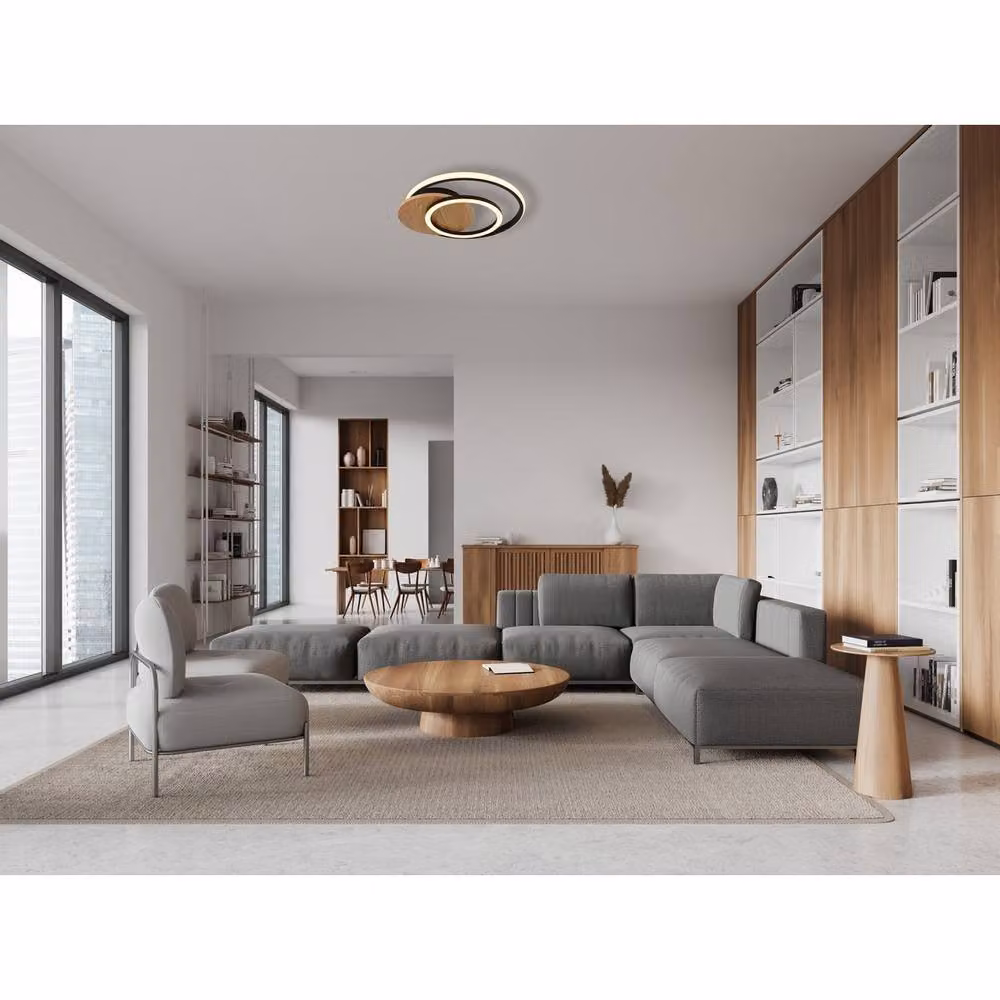 Netlighting Julio Semi Flush Ceiling Light in Brown Wood Look with 3x LED 3000K Warm White – 4