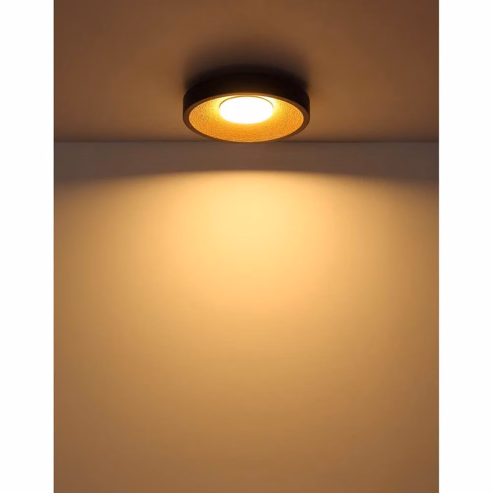 Netlighting Woki Semi Flush Ceiling Light in Black and Gold/Brass with Warm White LED 3000K – 5