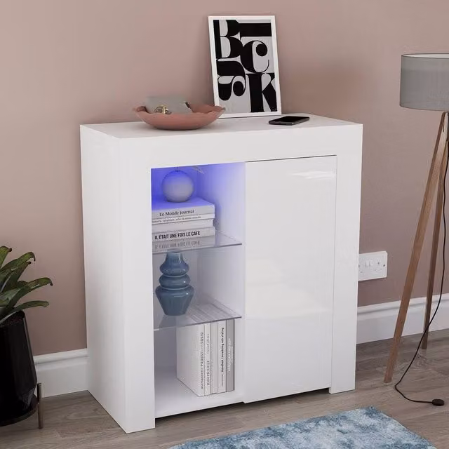 HD Designs Vida Designs Azura 1 Door LED Sideboard in White