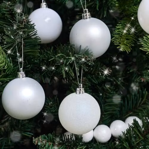 Melody Maison Set of 10 Mixed White and Silver Glitter Christmas Baubles, Diameter: 6 cm – 2
